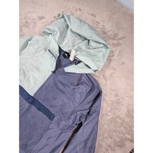 Adidas Womens Colorblock Half Zip Windbreaker Hooded Jacket CW0086 Purple Mint M